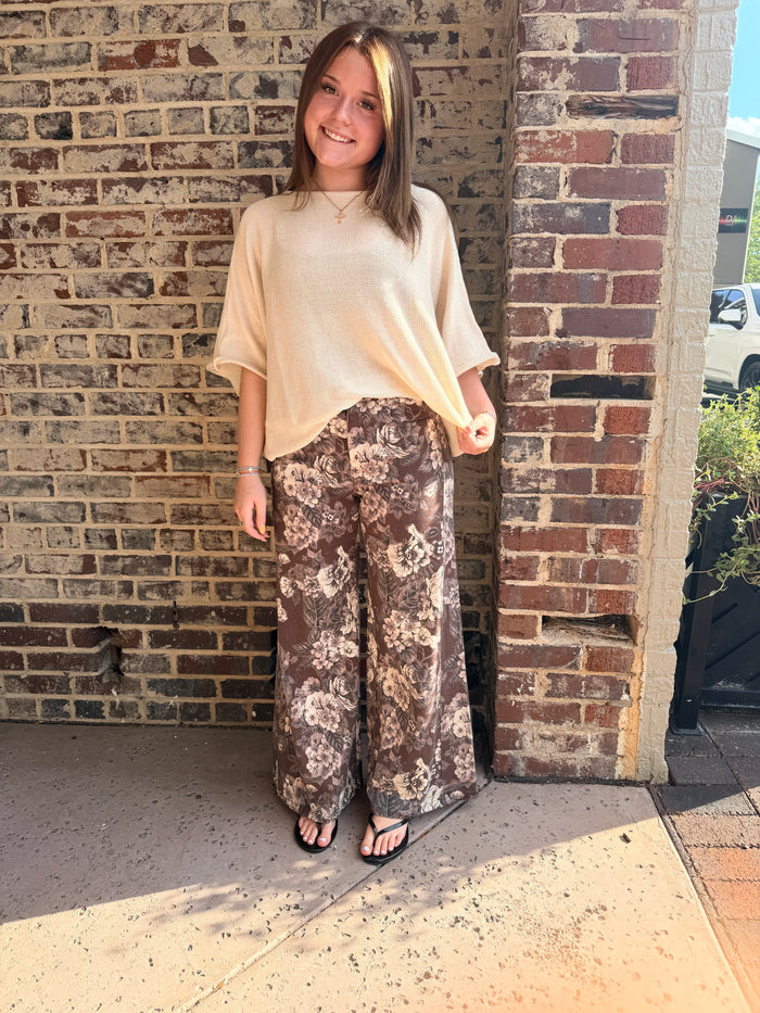 Midnight Margaritas Brown Floral Print Pants