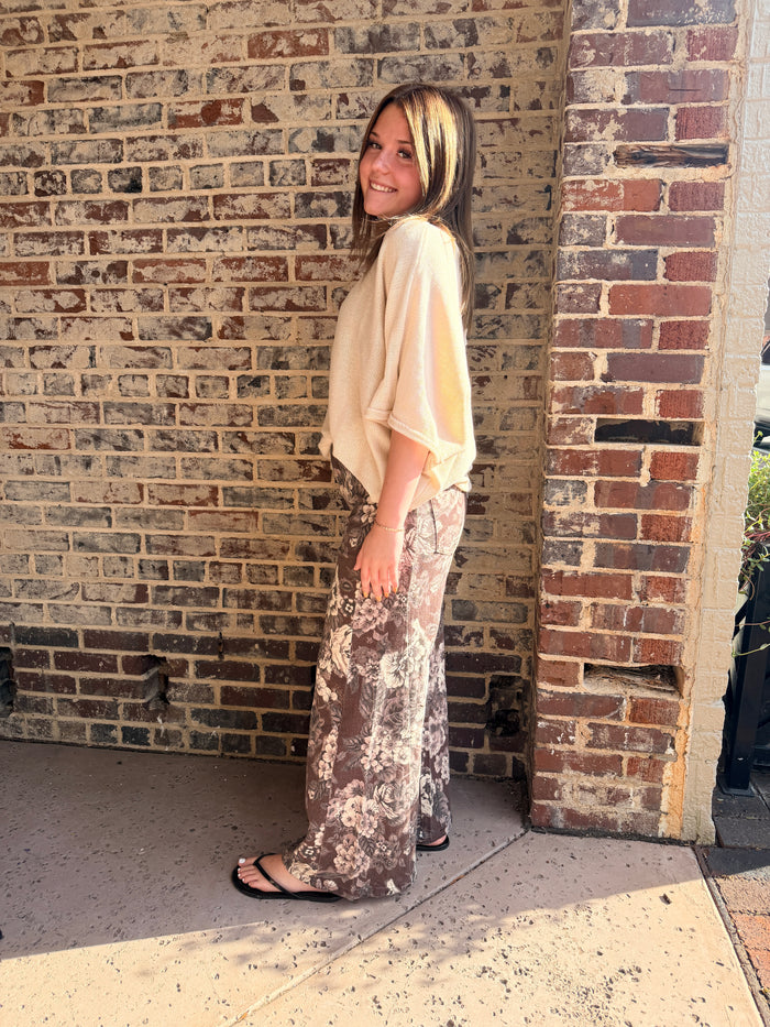 Midnight Margaritas Brown Floral Print Pants