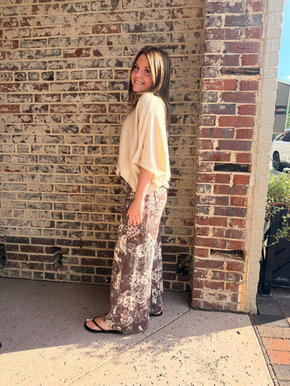 Midnight Margaritas Brown Floral Print Pants
