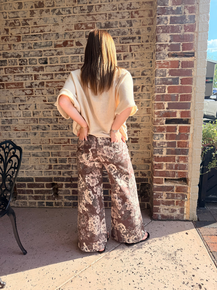 Midnight Margaritas Brown Floral Print Pants