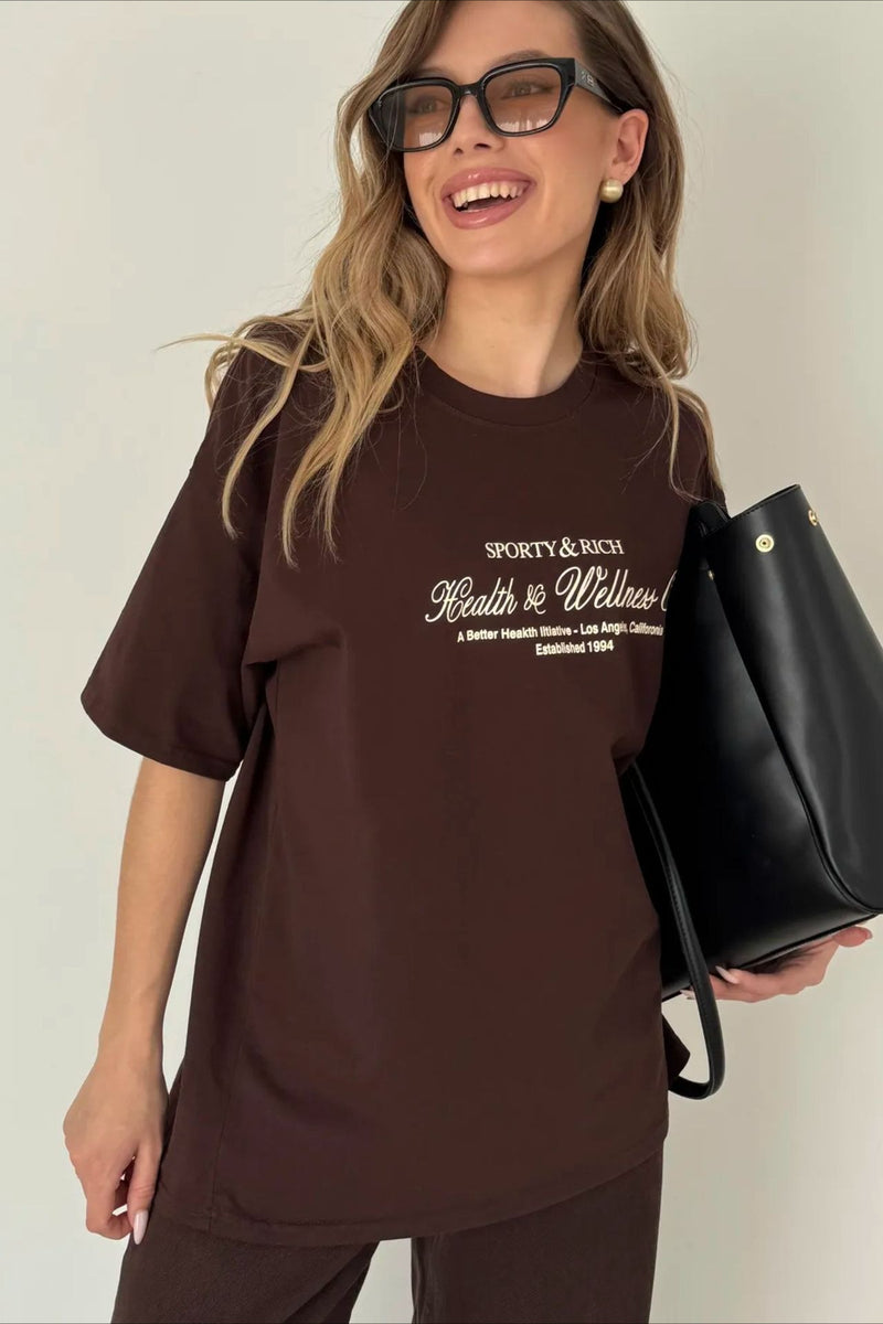 Minimalist Casual Cotton Letter Print Short Sleeve T-shirt
