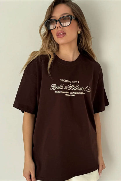 Minimalist Casual Cotton Letter Print Short Sleeve T-shirt