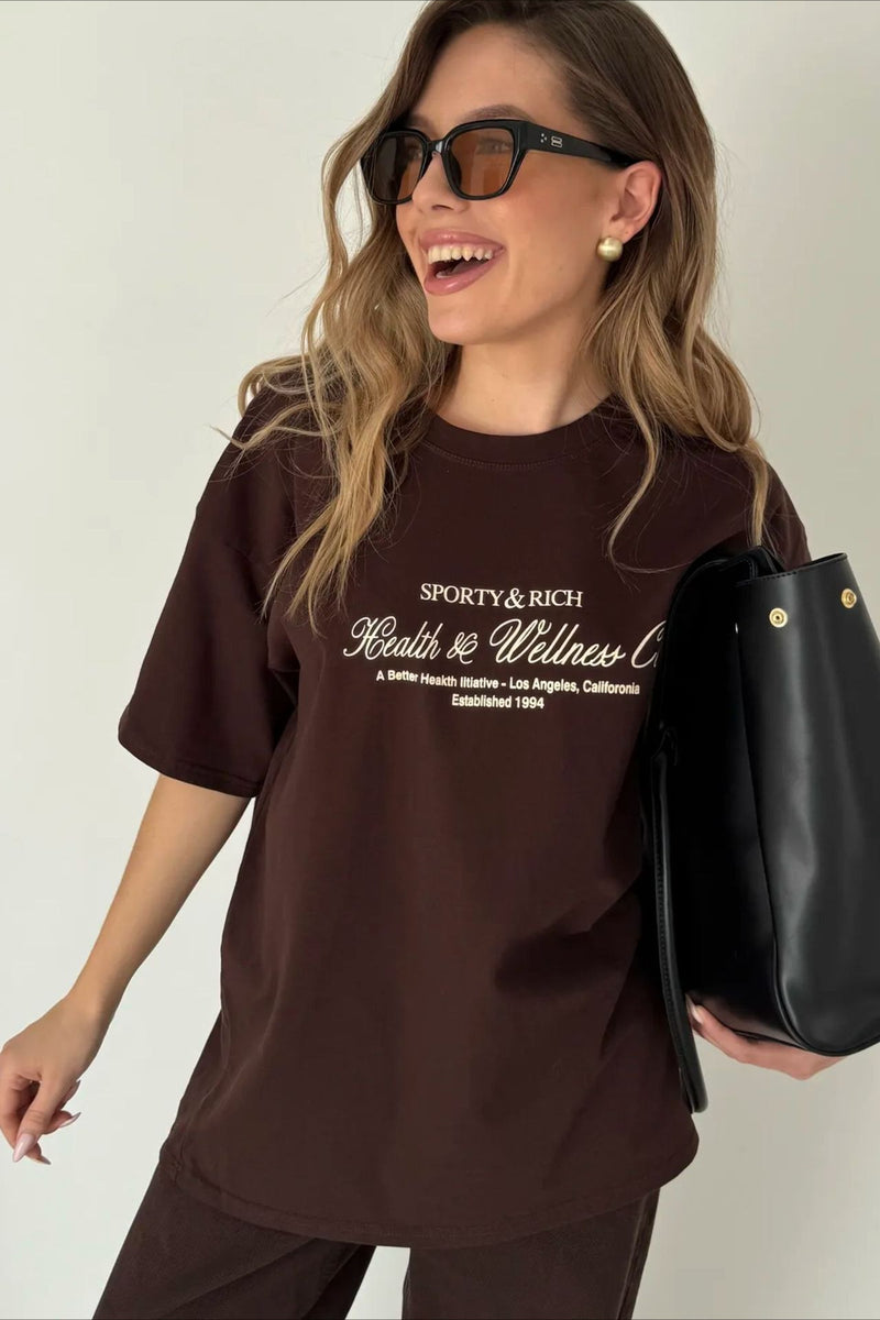 Minimalist Casual Cotton Letter Print Short Sleeve T-shirt
