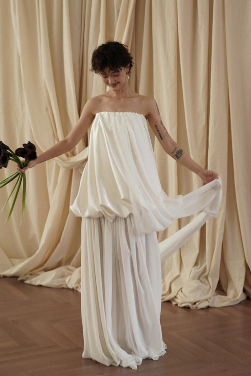 Minimalist Loose Elegant Flowy Reception Dress