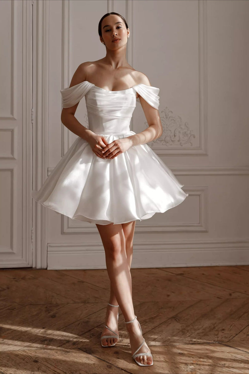 Minimalist Off Shoulder Tie Back Tulle Reception Dress
