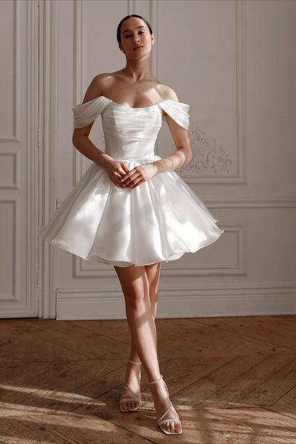 Minimalist Off Shoulder Tie Back Tulle Reception Dress