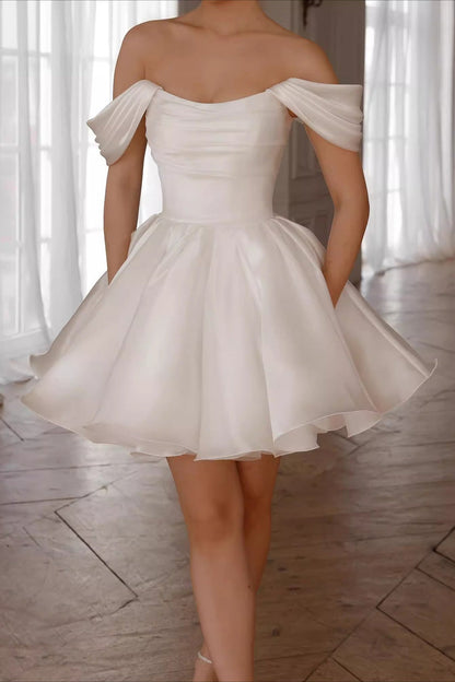 Minimalist Off Shoulder Tie Back Tulle Reception Dress