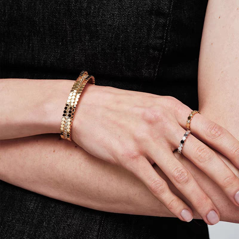 Minimalist Round Bead Zircon Open Bracelet