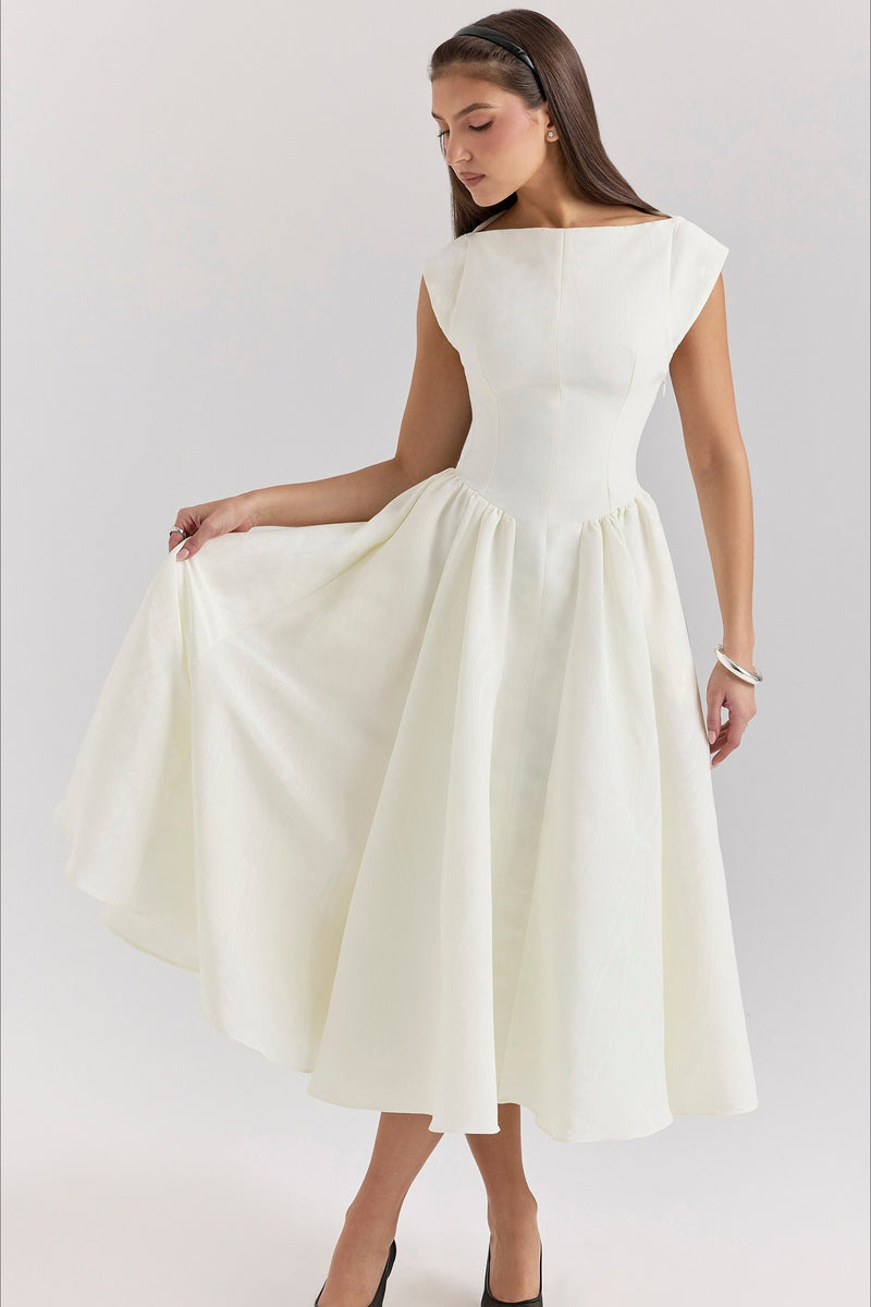 Minimalist Solid Backless Swing Midi Dress