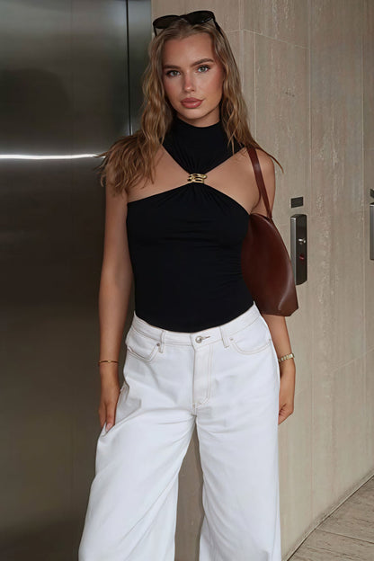 Minimalist Solid Metal Sexy Slim Halter Top