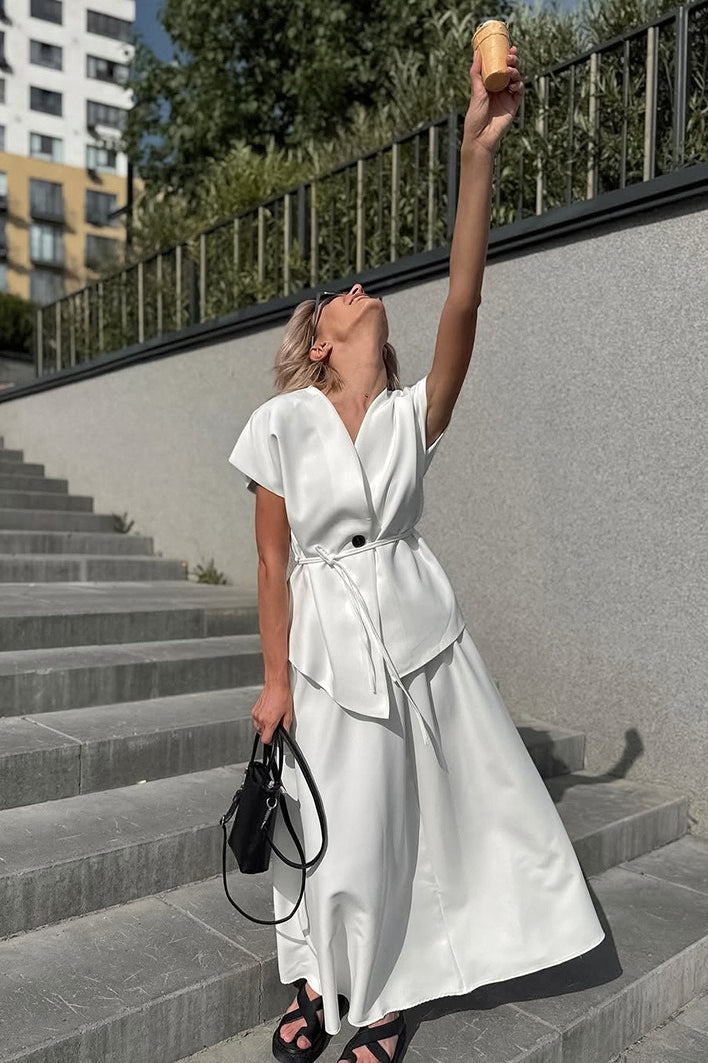 Minimalist Tie Sleeveless Midi A Line Skirt Set