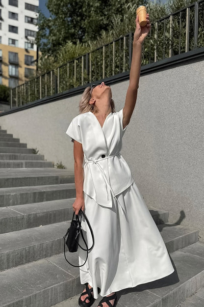 Minimalist Tie Sleeveless Midi A Line Skirt Set