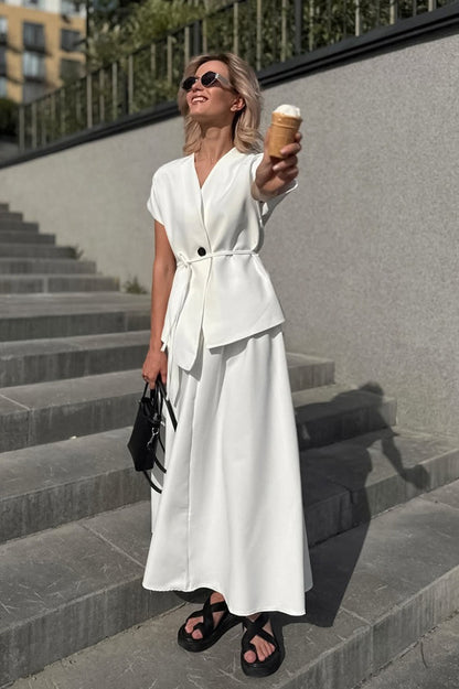 Minimalist Tie Sleeveless Midi A Line Skirt Set