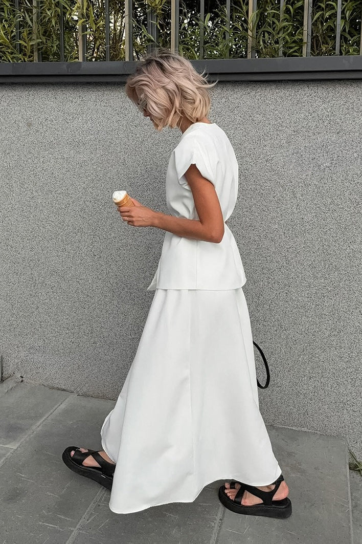 Minimalist Tie Sleeveless Midi A Line Skirt Set