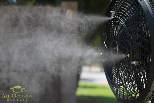 Misting Fan Ring for 24 Inch Fan creating a cooling mist for outdoor events, enhancing comfort for guests.