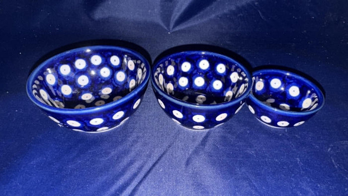 Moja Owls Eye (Blue Rim) Prep Bowl Set - Pattern: Owls Eye (Blue Rim)