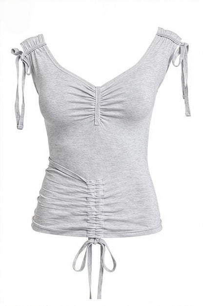 Morandi Solid Drawstring Fitted Blouse