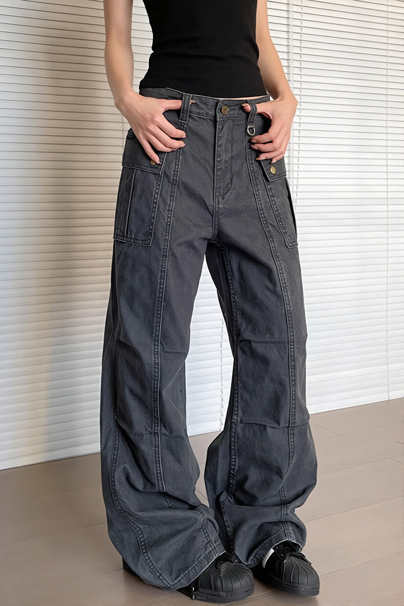 Multi Pocket Washed Cargo Pants