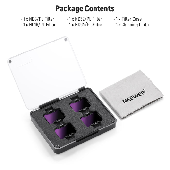 Package Contents of the NEEWER FL-A99 ND/PL Filter Set for DJI Avata 2