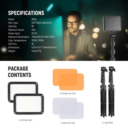NEEWER BASICS BP66 Bi-Color Video Light Panel Lighting Kit