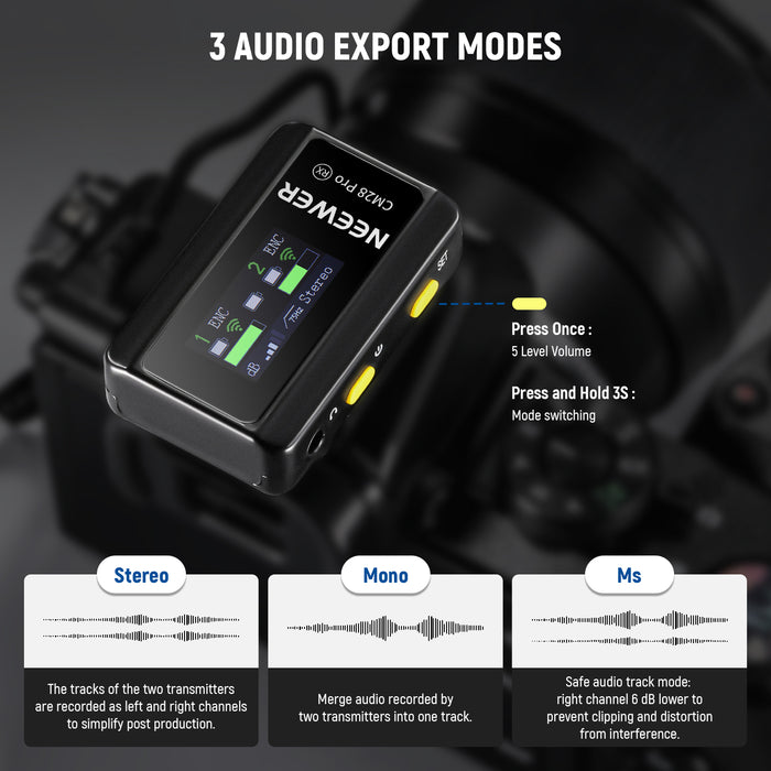 NEEWER CM28 PRO Wireless Mic System offers 3 audio export modes.
