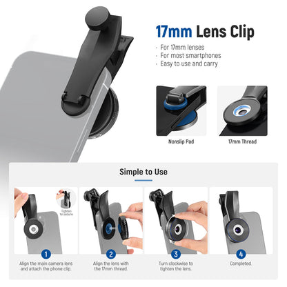The kit includes a phone camera lens clip