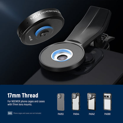 The lens is also suitable for NEEWER phone cages and backplate accessories with 17mm threads