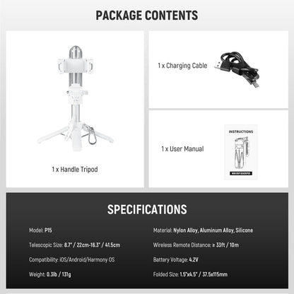 Package Contents of the NEEWER P15 3-in-1 Handheld Selfie Stick Tripod