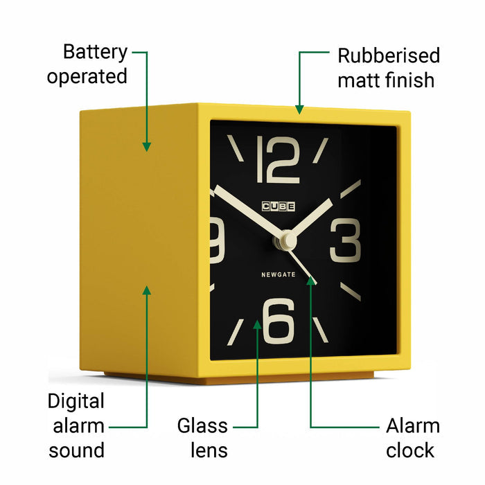 Newgate Cube alarm clock in yellow