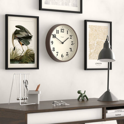 Newgate Theatre wall clock in dark faux wood 30cm