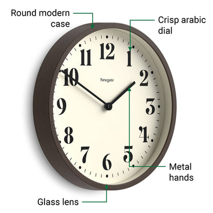 Newgate Theatre wall clock in dark faux wood 30cm