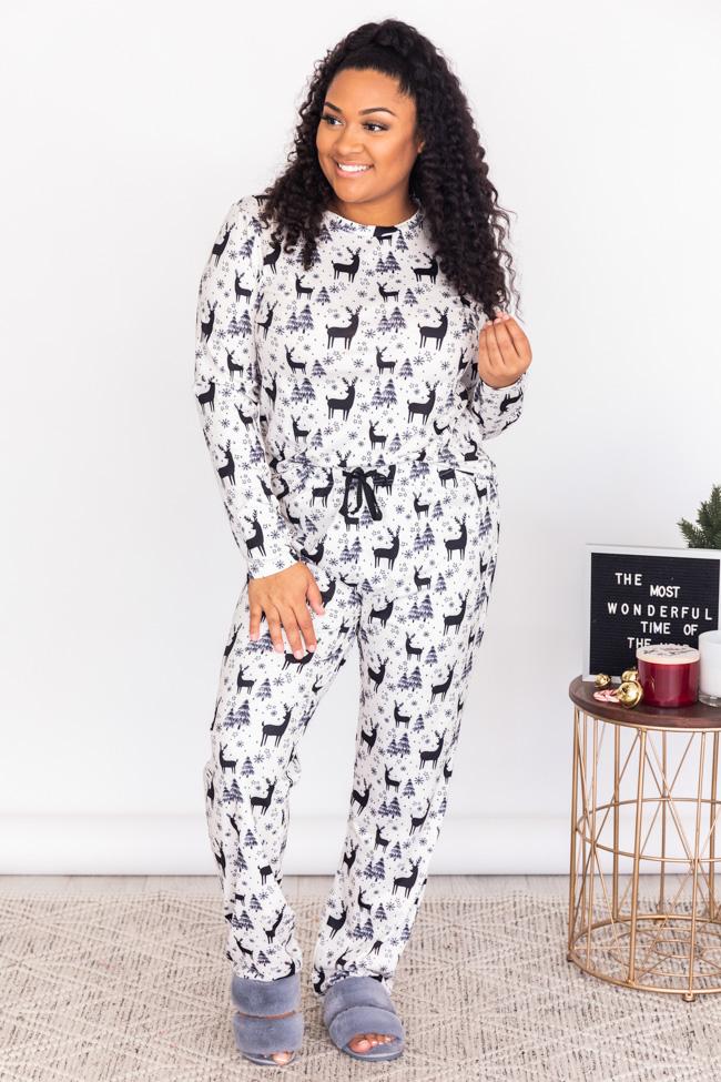 Nighttime Story Ivory Reindeer Pajama Pants