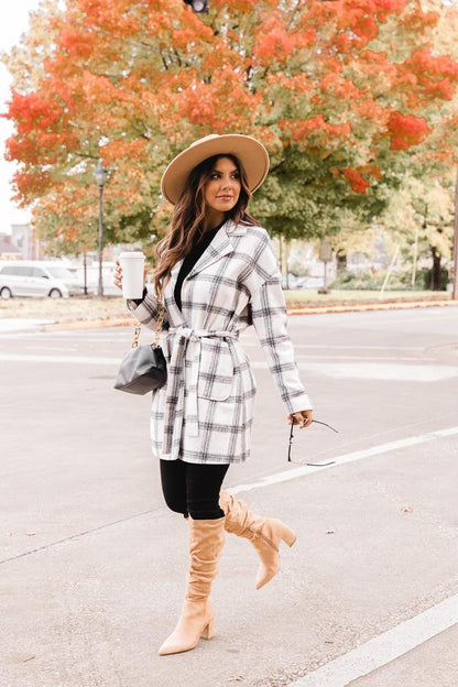 No Doubts In Mind Black/White Plaid Belted Coat