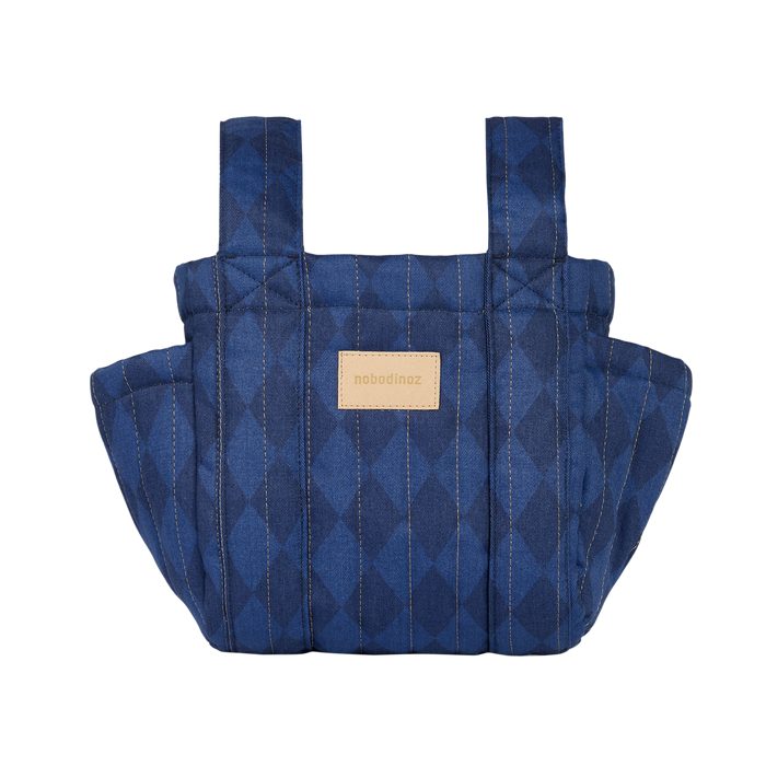 Nobodinoz – Hyde Park Stroller Organiser – Denim Blue Diamonds - Mabel & Fox