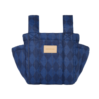 Nobodinoz – Hyde Park Stroller Organiser – Denim Blue Diamonds - Mabel & Fox