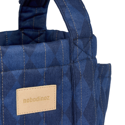 Nobodinoz – Hyde Park Stroller Organiser – Denim Blue Diamonds - Mabel & Fox