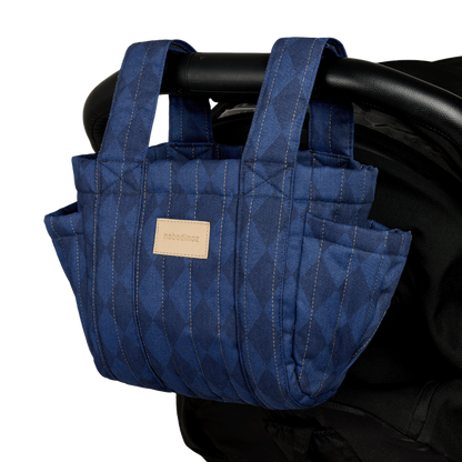 Nobodinoz – Hyde Park Stroller Organiser – Denim Blue Diamonds - Mabel & Fox