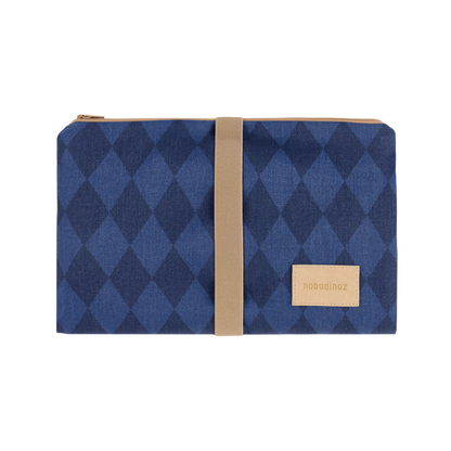 Nobodinoz – Hyde Park Waterproof Changing Pad – Denim Blue Diamonds - Mabel & Fox