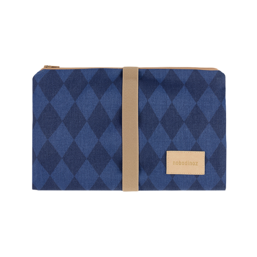 Nobodinoz – Hyde Park Waterproof Changing Pad – Denim Blue Diamonds - Mabel & Fox