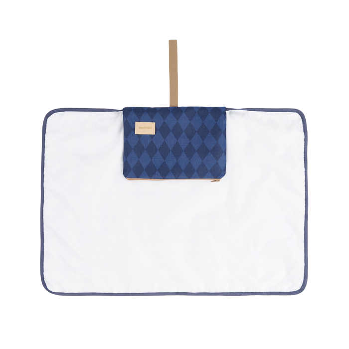 Nobodinoz – Hyde Park Waterproof Changing Pad – Denim Blue Diamonds - Mabel & Fox