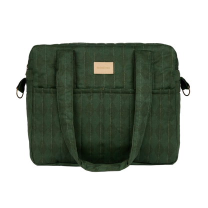 Nobodinoz – Hyde Park Waterproof Stroller Bag – Forest Green Diamonds - Mabel & Fox