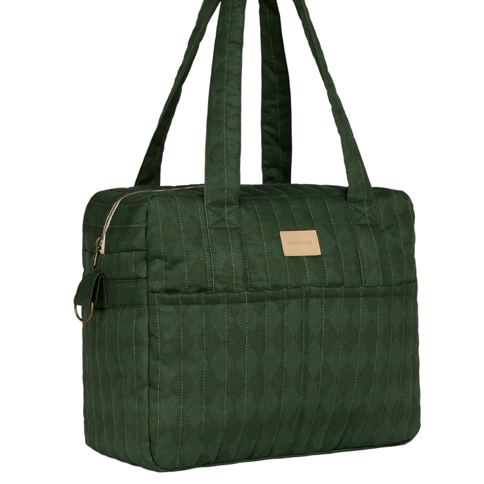 Nobodinoz – Hyde Park Waterproof Stroller Bag – Forest Green Diamonds - Mabel & Fox