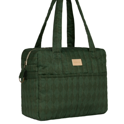 Nobodinoz – Hyde Park Waterproof Stroller Bag – Forest Green Diamonds - Mabel & Fox