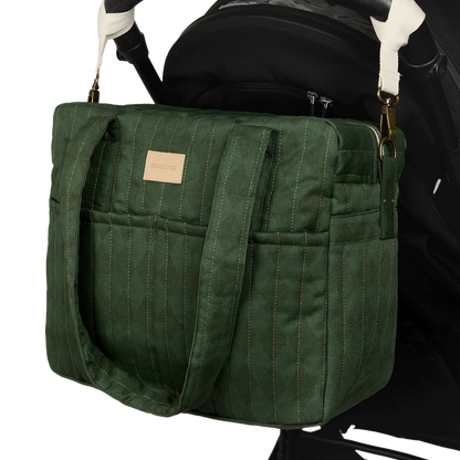 Nobodinoz – Hyde Park Waterproof Stroller Bag – Forest Green Diamonds - Mabel & Fox