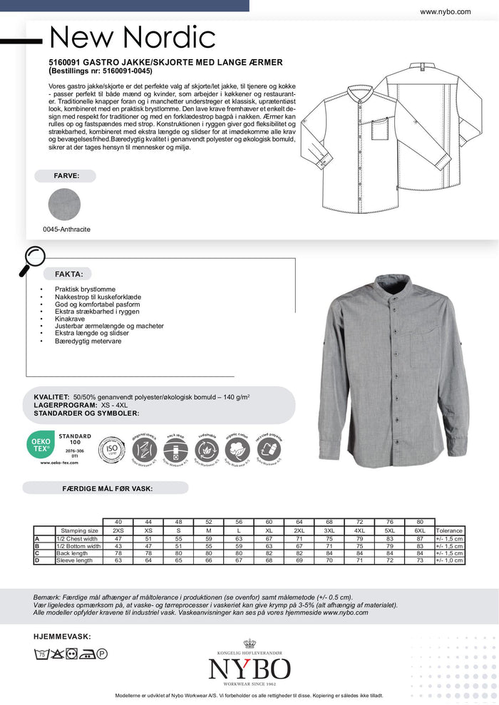 Nybo Koksgrå Unisex New Nordic Gastrojacka, Långärmad