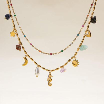 Ocean Style Titanium Steel Double Layer NeckLace