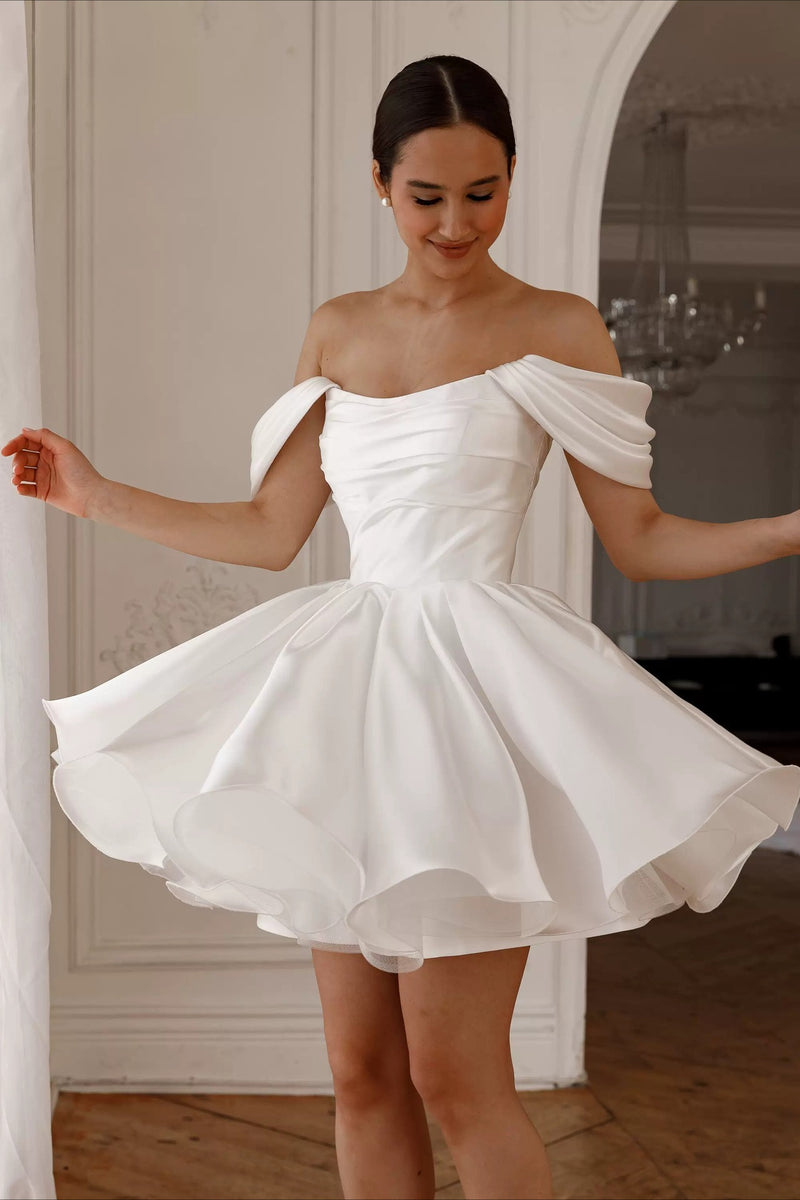 Off Shoulder Back Lace-up Short Fluffy Prom Dress