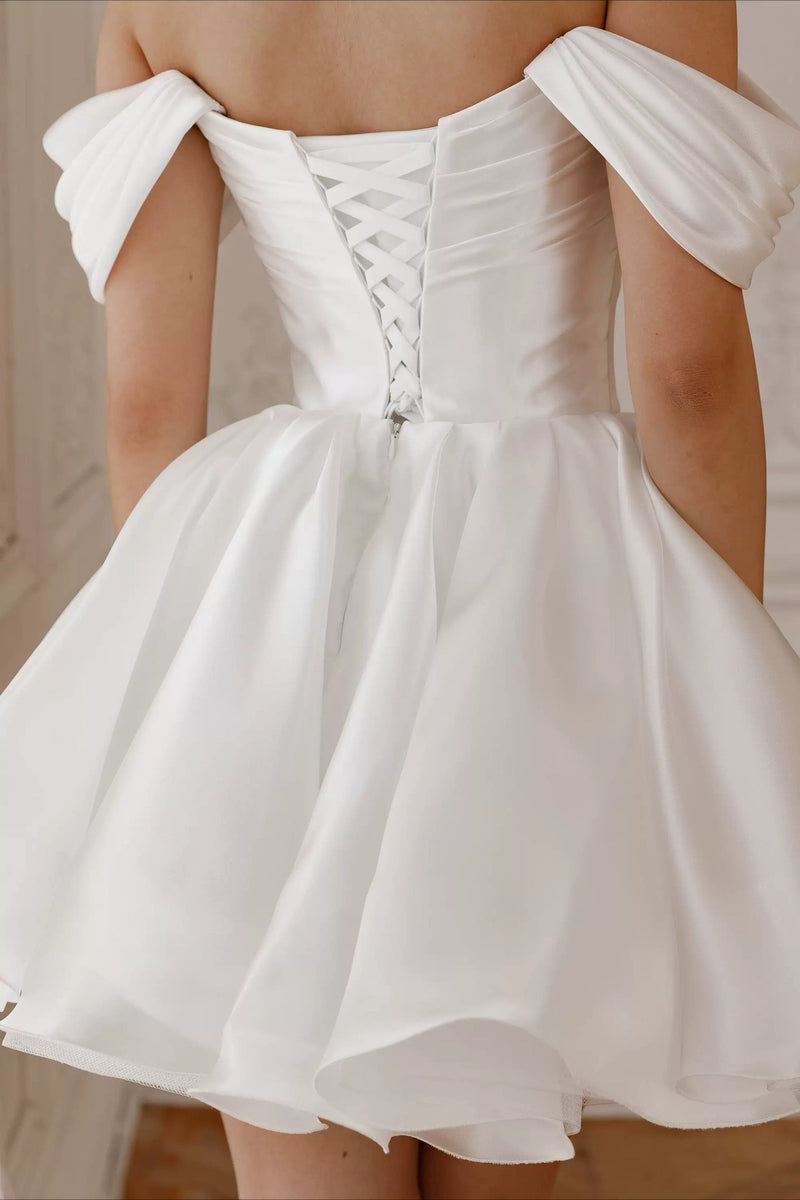 Off Shoulder Back Lace-up Short Fluffy Prom Dress