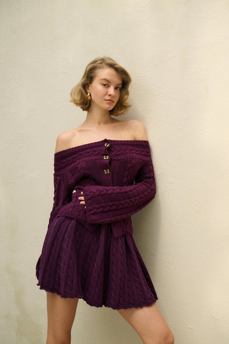 Off-shoulder cable knit cardigan