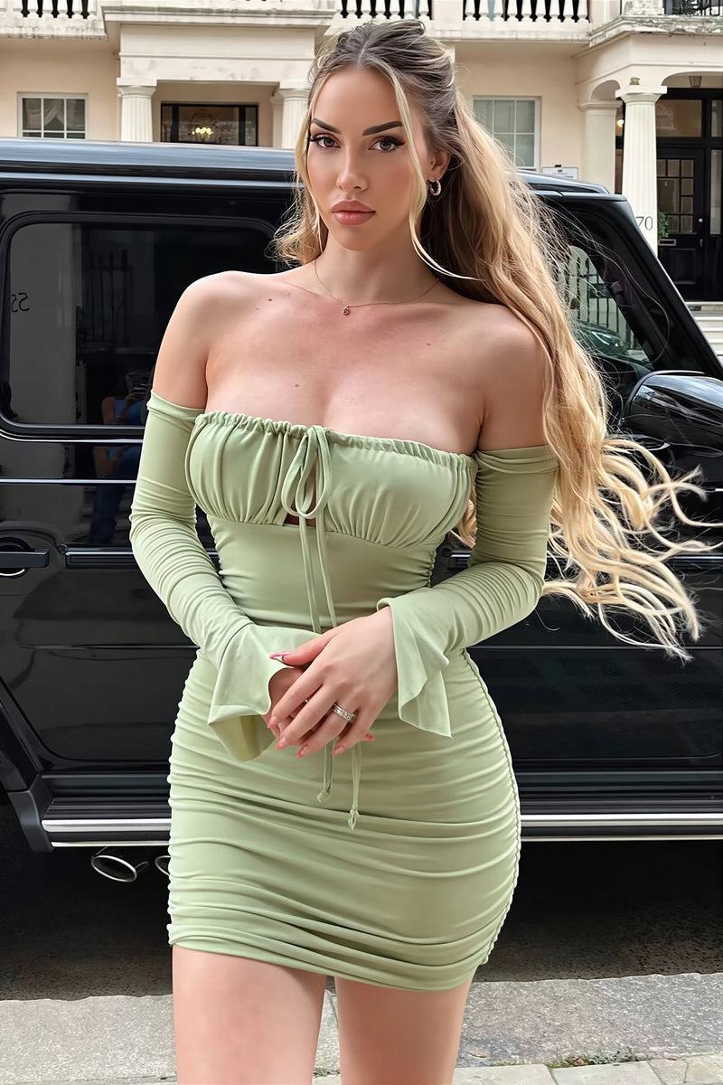 Off Shoulder Flare Sleeve Mini Dress
